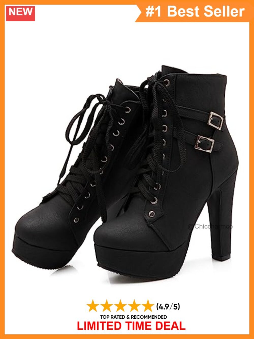 Platform Lace Up Biker Boots Chunky High Heel Ankle Booties Buckle